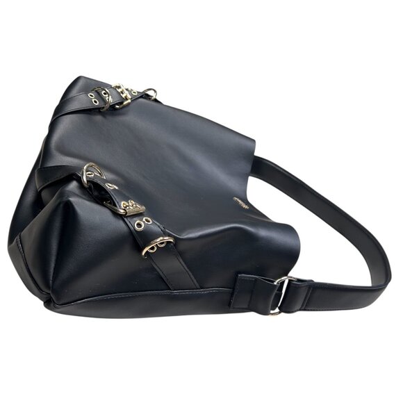 Steve Madden NYC Large Tote Handbag Black Bucket Bag Buckle Gold Streetwear - Picture 3 of 8